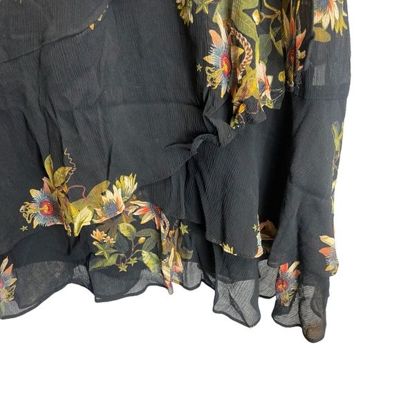 All Saints Caylan Avifauna Dress Black Floral Short Sheer Ruffle Collar Logo - Picture 10 of 14